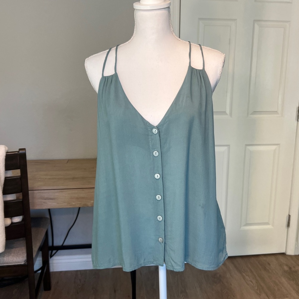 Nasty Gal Final Touch Button Up Double Strap Mint Teal Tank Top - Size S
